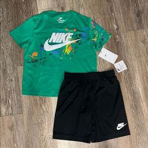 NEW Nike Green Graphic Tee and Black Shorts Set